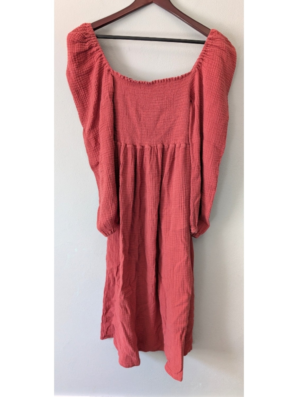 Nothing Fits But Stretchy Puff Long Sleeve Square Neck Cotton Midi Dress Medium